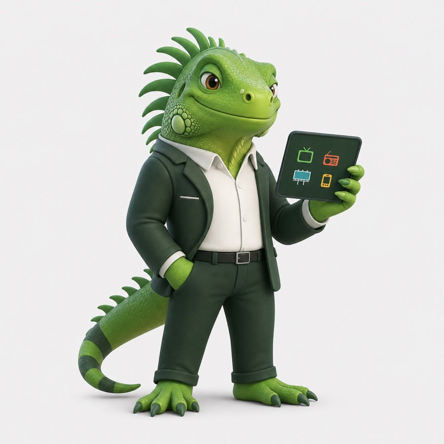 Mavi, la iguana estratega de Ad Mavericks